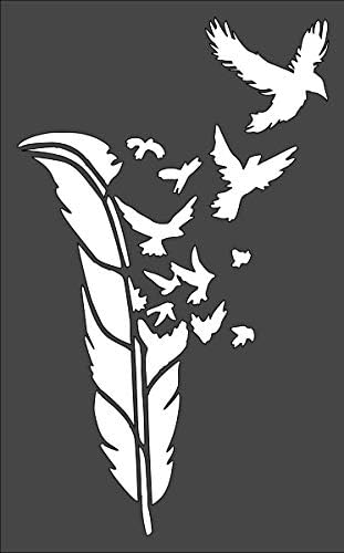 1 PCS Custom Cut Stencil Birds Flying Out of Feather Crafts, Arts, Scrapbooking - Painting on The Wall, Wood, Glass and Other