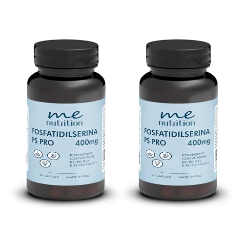 Phosphatidylsérine pure 400 mg combat le cortisol, améliore la mémoire et la concentration, réduit le stress supplément nootropique avec vitamines B1 B6 B12 acide folique 90 capsules 2 Pack Me Myeasy