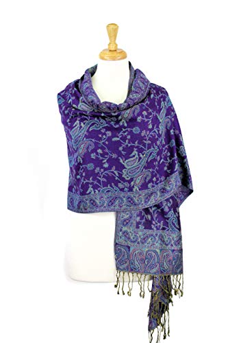 PASKMLNA Reversible Paisley Pashmina Shawl Wrap Elegant Colors (023-26Violet)