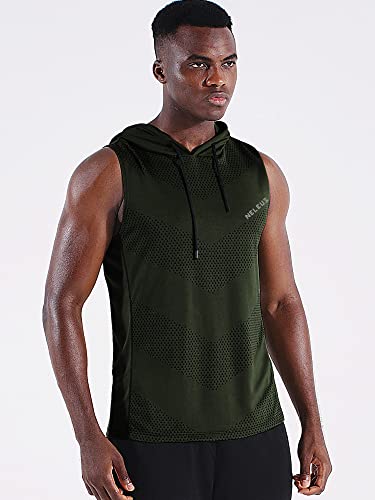 Neleus Men's Workout Tank Tops Sleeveless Running Shirts With Hoodie,5098,3 Pack,Black/Grey/Olive Green,L #TOP1