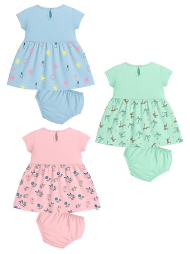 Image of Kuchipoo Baby Girls 100% Cotton Frock and Panty Set - Pack of 3