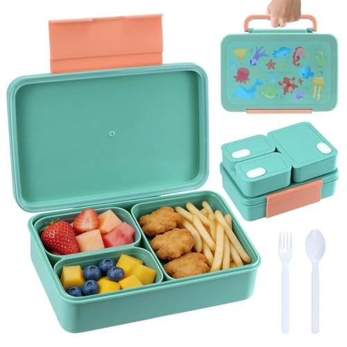 lompyeu Lunch Box,Boîte à Déjeuner Campus,Bento Lunch Box Enfant Boîte 1200ml,Boîte à Repas avec Trois Compartiments et des Couverts,sans BPA, pour Micro-Ondes et...