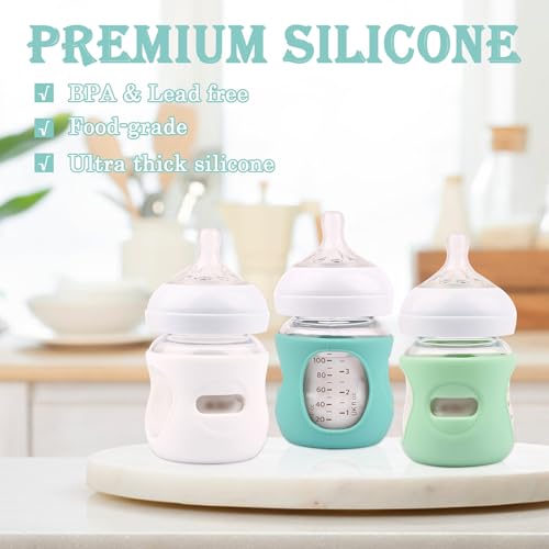 3 Pack Silicone Sleeves for Avent Natural Glass Baby Bottles, Anti Breakage Baby Bottle Holder, Compatible Philips Avent Glass Natural Baby Bottle 4 oz, BPA Free