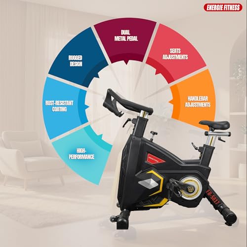 Image of Gym Bike with 26KG Flywheel, Heavy Duty Transformer Spinning bike for Home & Gym, Adjustable Seat & Handlebar Exercise cycle, Friction Resistance, Indoor Cycling Bike 200Kg Capacity (Black)