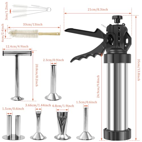 Large Capacity Jerky Gun Kit, Stainless Steel Beef Jerky Gun with 5 Nozzles, Sausage Stuffer and Jerky Maker, Includes Meat Pusher and Cleaning Brushes, Perfect for Homemade Jerky and Sausages - Thumbnail 6