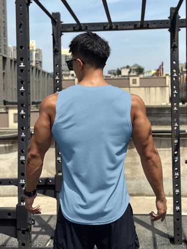 Image of Men's Sandow Sleeveless Vest - Slim Fit Ribbed Cotton Blend Tank Top - Lightweight Crew Neck Gym Workout Undershirt for Summer