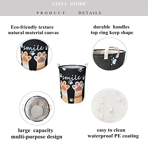Leeli Laundry Hamper With Handles Collapsible Canvas Laundry Basket,Waterproof Storage Basket Home Organizer For Nursery,Clothes,Toys,Baby Hamper19.7×15.7(Black Paw) #TOP2