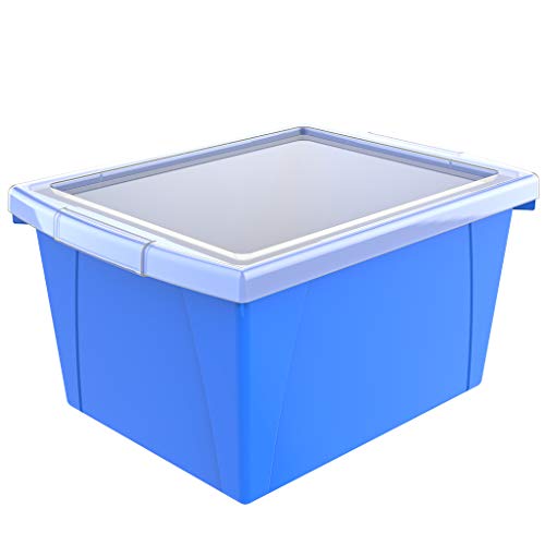 Image of Storex 4 Gallon Storage Bin with Lid - Plastic Classroom Organizer for Books and Supplies, Blue, 1-Pack (61412F06C)
