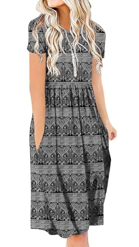 Image of DB MOON Women Summer Casual Short Sleeve Dresses Empire Waist Dress with Pockets