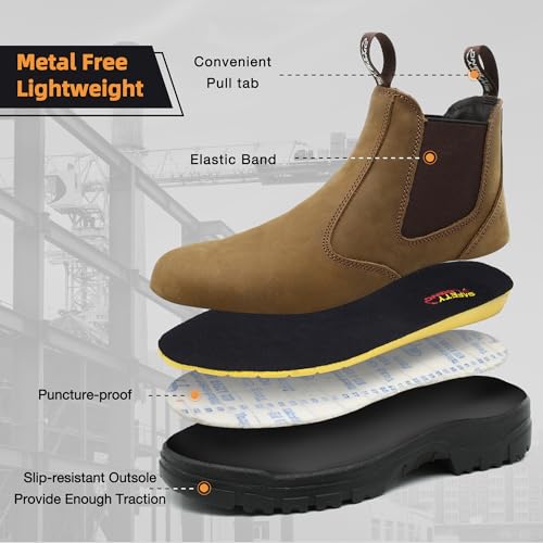 Slip on Work Boots for Men Women Soft/Composite Toe Comfort Leather Abrasion Puncture Slip Resistant Sole Safety Chelsea3