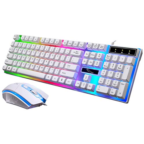 SOLUSTRE Kabelgebundene Hintergrundbeleuchtung Tastatur Und Maus Kit Regenbogen-Hintergrundbeleuchtete Gaming-Tastatur Optische Spielmaus-Sets für Arbeit Und Gaming (Weiß) Cover