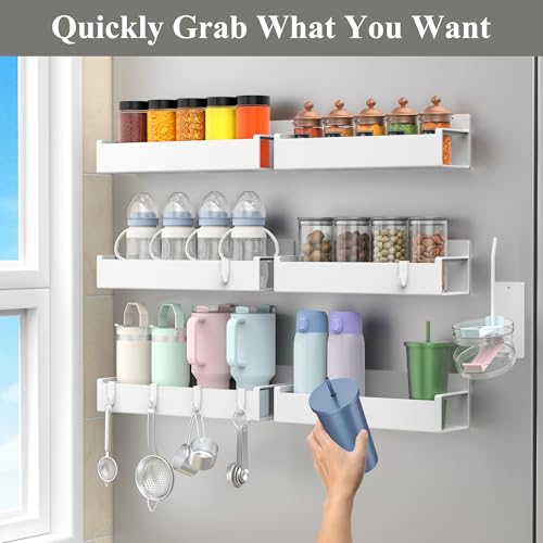 Image of HuggieGems Magnetic Water Bottle Holder for Refrigerator, Cup Holder Organizer for Stanley and Tumbler for Kitchen, 6 Pack, White