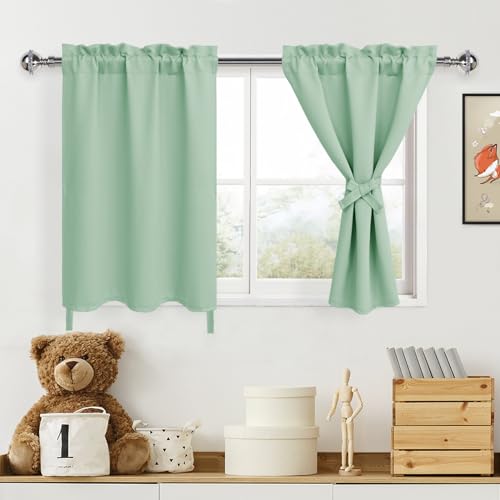 DWCN Short Blackout Curtains for Bedroom, Short Curtains for Small Window, Room Darkening Curtains for Living Room, Office - 34 by 24 Inch, Sage Green, 2 Pieces