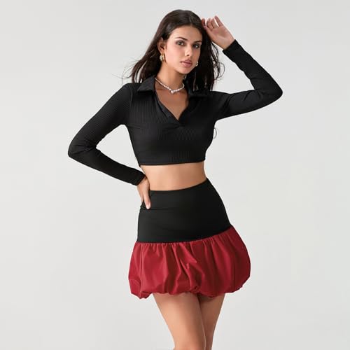 Women's Y2K Bubble Mini Skirt High Waist Pleated Ruffle Hem Puffy Casual Summer Short A-Line Skirt Streetwear2