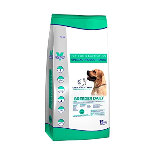 Pienso Natural para Perros DELMOCAN Breeder Daily (15 Kg) con Carne de Pollo Deshidratada y Arroz Integral de Fácil Asimilación