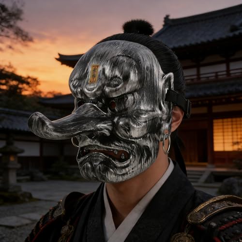 Masque Tengu de samouraï rigide en plastique robuste pour déguisement - 5