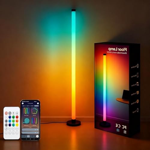 Ledagic Led Corner Floor Lamp USB Powered with App & Remote Control, IC+RGBW Color Changing Led Lamp Music Sync, Timer Setting, Standing Lamps for Living Room Lamp Bedroom Gaming Room, 1 Pack