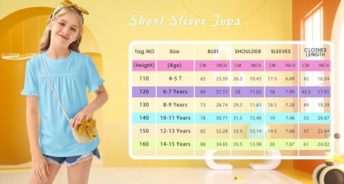 Image of Ebifin Girls Short Sleeve Tops Kids Peplum Babydoll T Shirts Tees 4-15Y | Girls T-Shirts, Crew neck Short Sleeve Shirts, Casual Tunic Tops, Cute Blouses, Summer Tees, Ruffle Hem, Loose fit