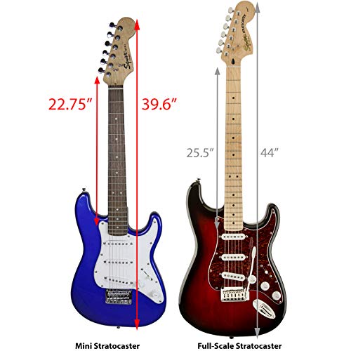 Image of Fender Squier 3 /4 Size Kids Mini Strat Electric Guitar Learn-to-Play Bundle with Tuner, Strap, Picks, Fender Play Online Lessons, and Austin Bazaar Instructional DVD - Imperial Blue