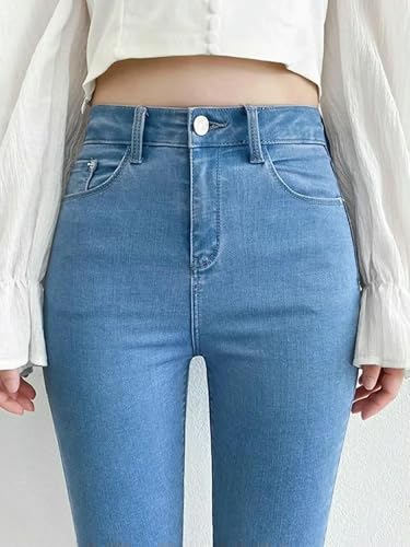Jeans pour femmes grande taille stretch anti-compression bleu clair confortable taille 6xl