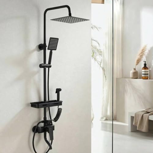 CALISTOUK 4 Modos Columna de Ducha con Grifo, Acero inoxidable Rociador superior/Ducha de mano, Lluvia Columna de Baño Multifuncional Altura Ajustable 72-115cm