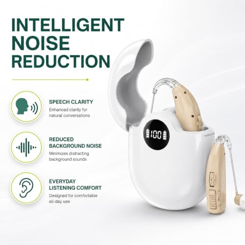 Image of Aika Rechargeable Digital Hearing Aid with Charging Case, Intelligent Noise Reduction, 42dB Sound Amplifier, Lightweight Behind-the-Ear Hearing Device for Seniors & Adults, Left /Right Ear Compatible