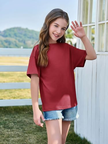 Image of Haloumoning Girls Short Sleeve T-Shirts | Kids, Summer,Girls shirts,Oversized t shirts,Girls T-Shirts,Oversized Tops, Casual Crewneck, Basic Tees 5-14Y