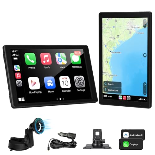 Stihoze 8'' Wireless Carplay Screen for Car, Portable Apple Car Play & Android Auto Car Stereo HD Touchscreen, Vertical/Horizontal Mode, Magnetic Mount, 5.0G WiFi, Voice Control & GPS Navigation