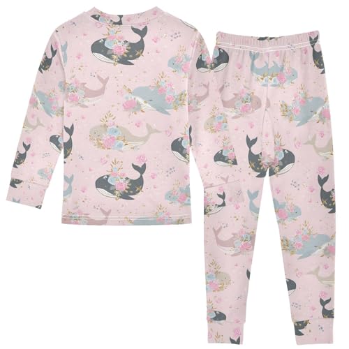 ALAZA Whale Rose Flower Floral Pajamas Long Sleeve Sleepwear 2-Piece Pajama Set2