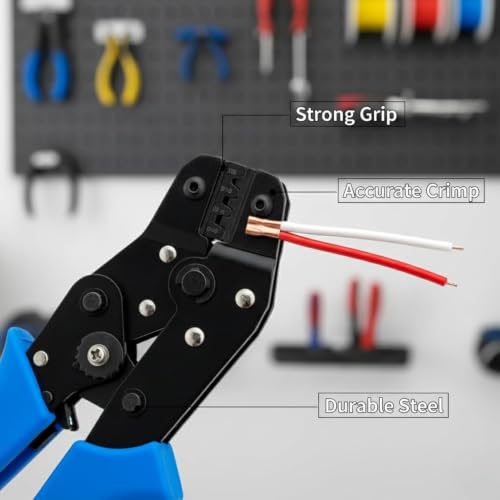 Image of XIKKART SN-28B Ratchet Crimping Tool for Non-Insulated Terminals, AWG 28-18 (0.1-1mm), Heavy Duty Wire Crimper with Ergonomic Anti-Slip Handle for Electrical Wiring, DIY & Electronics (SN-28B)