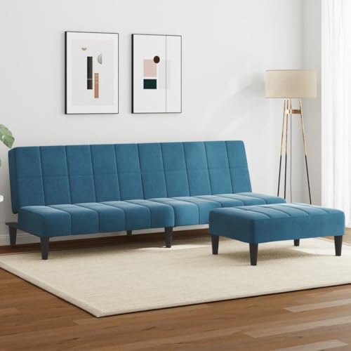 LoogCape Canapé-lit 2 places avec repose-pieds, en velours bleu, 200 x 84,5 x 69 cm, convertible, pour…