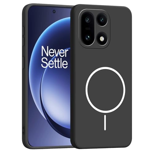 Image of amazon basics Back Cover for OnePlus 15 5G | Ultra Slim Soft Rubberised Case | Magsafe Logo Printed (Not Magsafe Compatible) | Camera Protection - Black