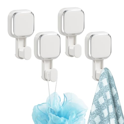 Image of TAILI Suction Cup Hooks 4 Packs, No Drilling Heavy Duty Towel Hanger, Shower Hanger for Bathroom Kitchen Hotel, Easy to Install and Remove Waterproof Wall Hooks, Square-Shaped, White, AWW073