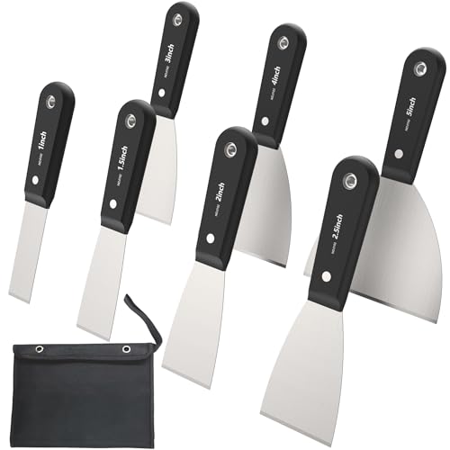 7 PCS Drywall Paint Scraper Tools with Storage Bag,Spackle Drywall Putty Knife Set,Stainless Steel Spackling Taping Knife Tool for Repairing,Removing Wallpaper,Applying Putty,Mud, Plaster Scraping