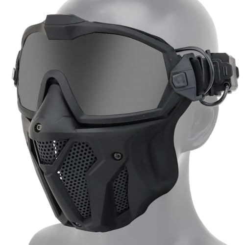 Peminkoo Máscara Facial de Paintball Airsoft con Ventilador, máscara Protectora Facial Completa Transpirable para Fiestas, Cosplay y Caza (Black)