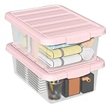 Waikhomes 14 Quart Plastic Latching Storage Box with Pink Lid, Clear Stackable Under Bed Organizer Bins, 2 Packs
