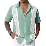 CTU Camisas de bolos para hombre, manga corta, estampado vintage, camisas hawaianas con botones para vacaciones, tallas M-3XL, verde, XL