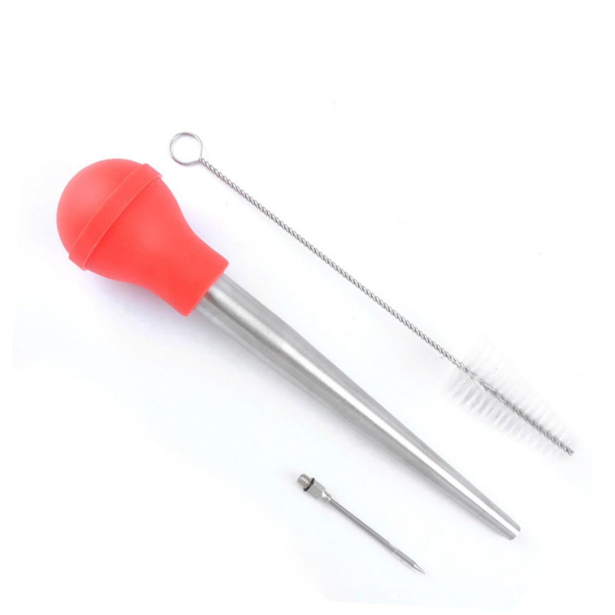 VINTORKY 1set Turkey Baster with Pump Drip Oil Seasoning Tube Cleaning Brush for Barbecue Cooking and Baking Red