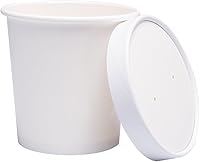 Vista 19 de Juego de 50 tazas de sopa de papel kraft de 8 onzas con tapas, taza de papel compostable para alimentos con tapa ventilada, taza de helado