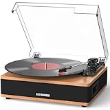 Vinyl Record Player Bluetooth Turntable with Built in Stereo Speakers Belt Drive 3 Speeds Vintage Turntables for Vinyl Records Support RCA Output, Aux in, Auto Stop, Light Walnut