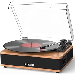 Vinyl Record Player Bluetooth Turntable with Built in Stereo Speakers Belt Drive 3 Speeds Vintage Turntables for Vinyl Records Support RCA Output, Aux in, Auto Stop, Light Walnut - Les Beatles, Paul McCartney, John Lennon, RIngo Starr, George Harrison