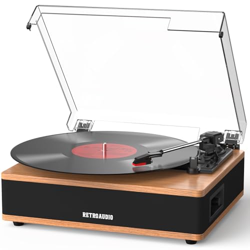 Vinyl Record Player Bluetooth Turntable with Built in Stereo Speakers Belt Drive 3 Speeds Vintage...