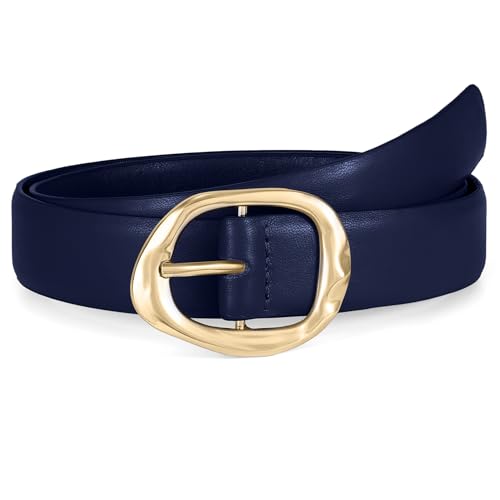 WHIPPY Leather Belt for Women Casual Waist Belt with Gold Buckle Fashion Ladies Belt for Jeans Pants Dress,Navy Blue,M