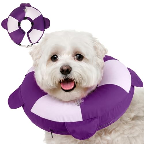 Image of Inflatable Dog Cone for Small Dogs- Adjustable Neck Recovery ECollar,Lightweight Donut Collar After Surgery Anti-Licking & Biting,Waterproof Easy to Clean (Purple,M)