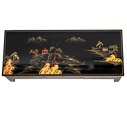 Oriental Furniture Black Lacquer Coffee Landscape Table #TOP6