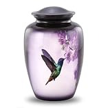 Kolibri-Urne, Kolibri-Urne für Asche, Kolibri-Urne für Erwachsene für Männer und Frauen, Vogelurne, volle Größe, handgefertigte violette Einäscherungsurne mit Samtbeutel (groß)
