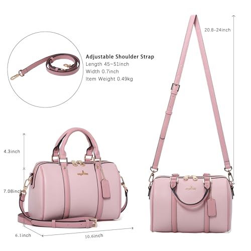 Image of Angel Kiss Women Satchel Purses and Handbags Vegan Leather Boston Barrel Bag Top Handle Shoulder Purse with Crossbody Strap | Vegan Leather