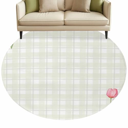 Round Area Rug Fluffy Carpet,8ft Light Yellow Lattice Spring Tulip