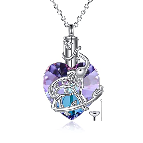 YFN Elephant Heart Crystal Urn Necklace for Ashes Cremation Jewelry Sterling Silver with Crystal Jewelry Gifts for Women
