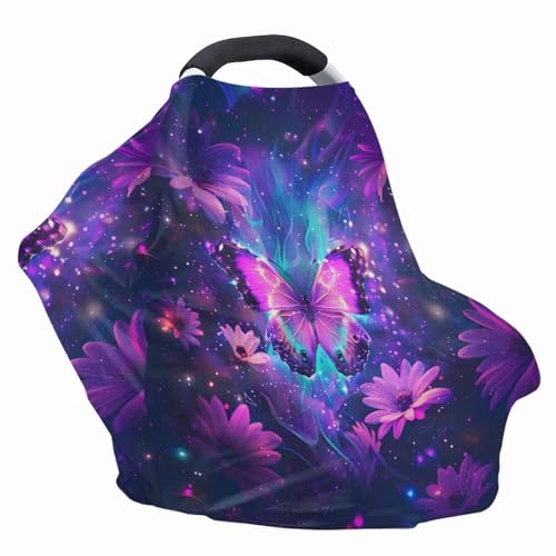Image of Galaxy Butterfly Nursing Cover for Baby Infant, Carseat Canopy, Soft Breastfeeding Covers Baby Nursing Cover Easy to Install